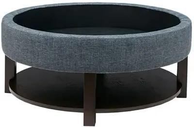 Madison Park Miller Denim/Brown Round Storage Ottoman