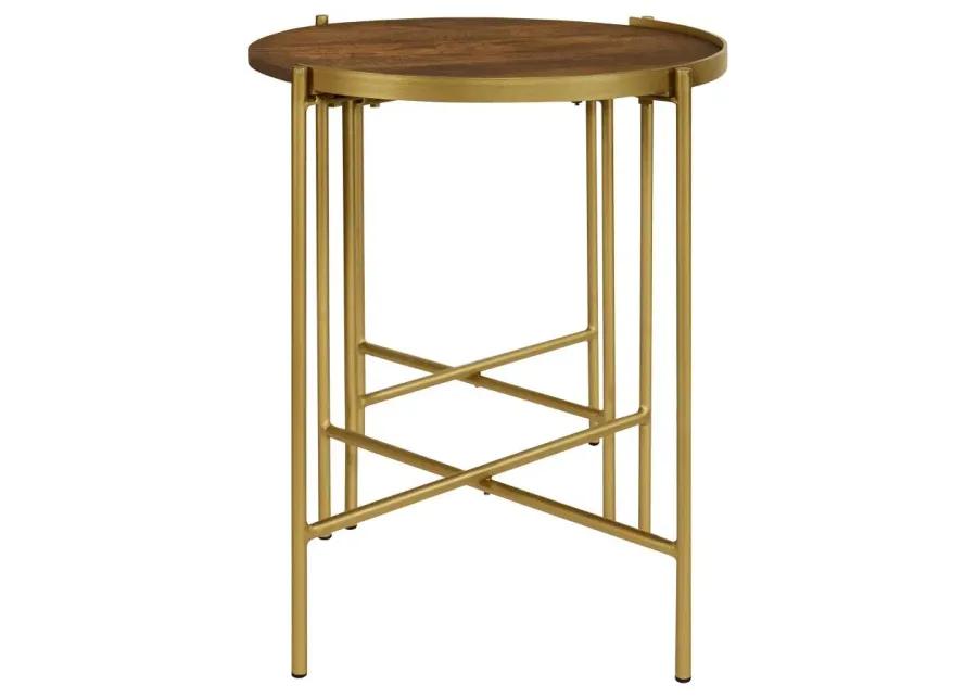 Malka 2-piece Round Nesting Table Dark Brown and Gold