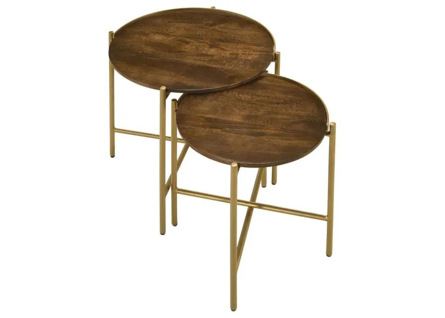 Malka 2-piece Round Nesting Table Dark Brown and Gold