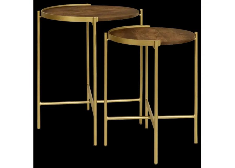 Malka 2-piece Round Nesting Table Dark Brown and Gold