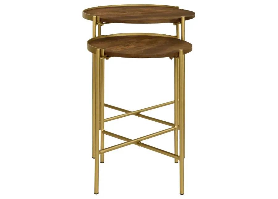 Malka 2-piece Round Nesting Table Dark Brown and Gold