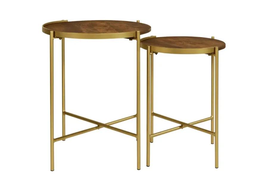 Malka 2-piece Round Nesting Table Dark Brown and Gold