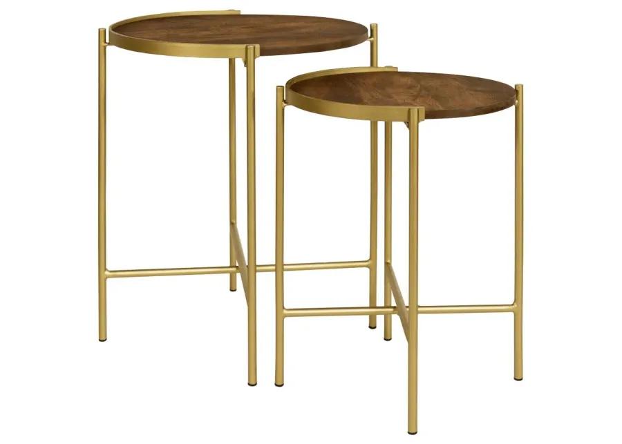 Malka 2-piece Round Nesting Table Dark Brown and Gold