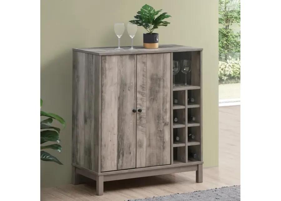 Cheyenne 2-door Wine Cabinet with Stemware Rack Weathered Acacia