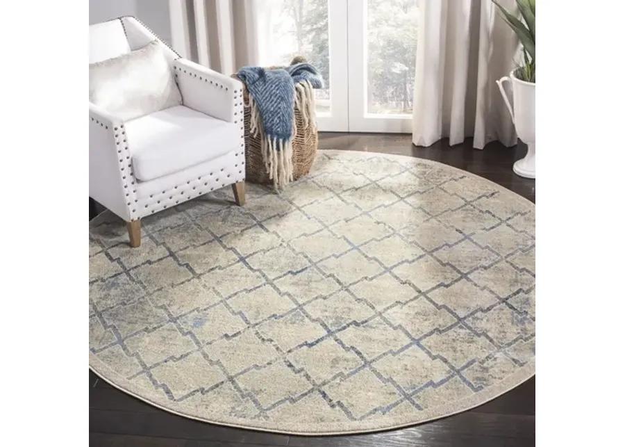 Brentwood 809 Light Grey / Blue 3' X 3' Round Round Powerloomed Rug