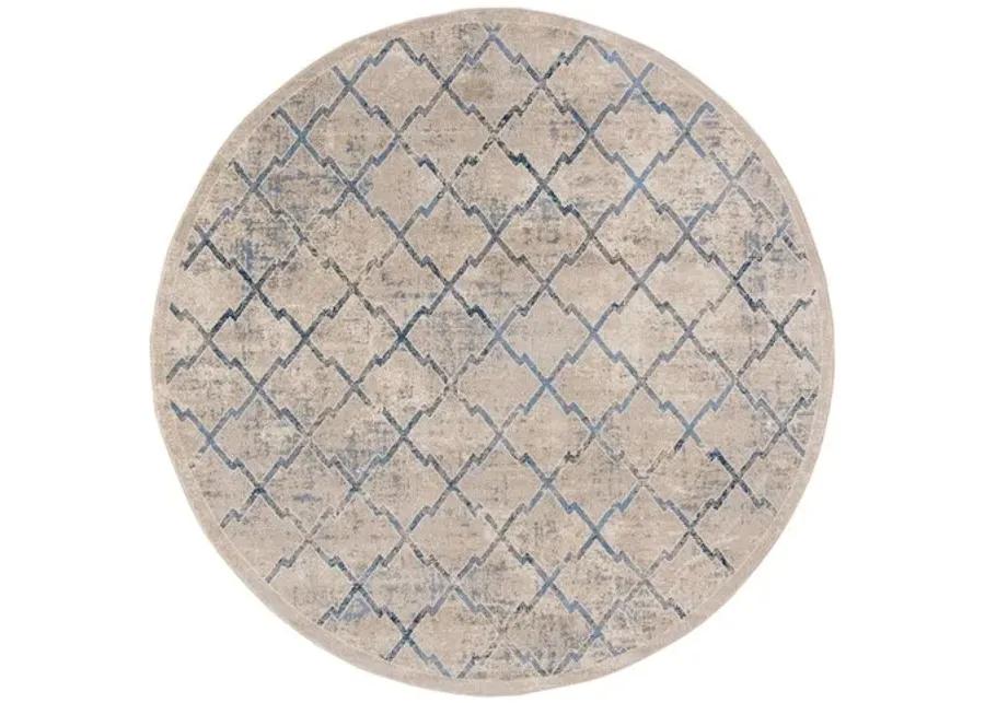 Brentwood 809 Light Grey / Blue 3' X 3' Round Round Powerloomed Rug