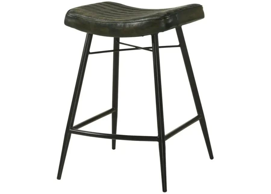 Bayu Leather Upholstered Saddle Seat Backless Counter Height Stool Antique Espresso and Black (Set of 2)