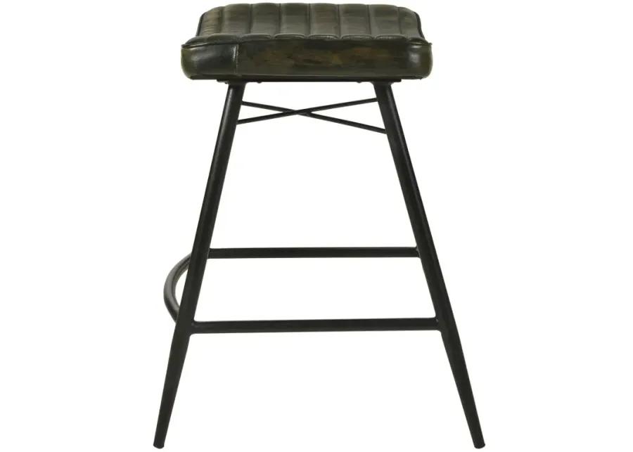 Bayu Leather Upholstered Saddle Seat Backless Counter Height Stool Antique Espresso and Black (Set of 2)