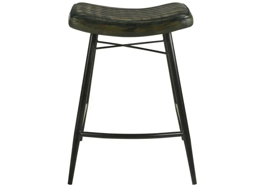 Bayu Leather Upholstered Saddle Seat Backless Counter Height Stool Antique Espresso and Black (Set of 2)