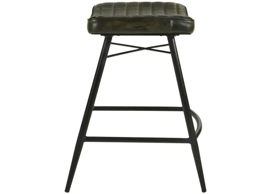 Bayu Leather Upholstered Saddle Seat Backless Counter Height Stool Antique Espresso and Black (Set of 2)