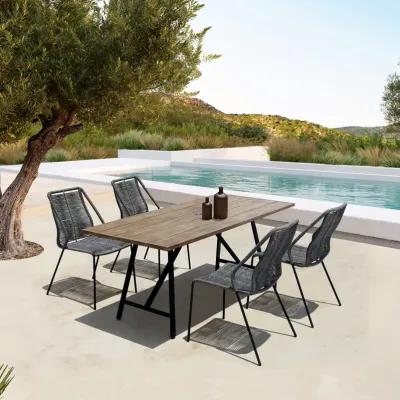 Koala and Clip 5 Piece Dining Set in Light Eucalyptus Wood and Metal with Gray Rope