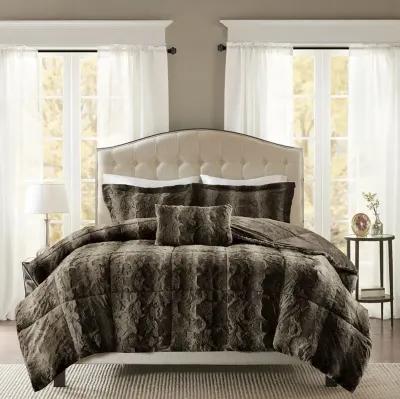 Madison Park Zuri Brown 4PC Faux Fur Comforter Set