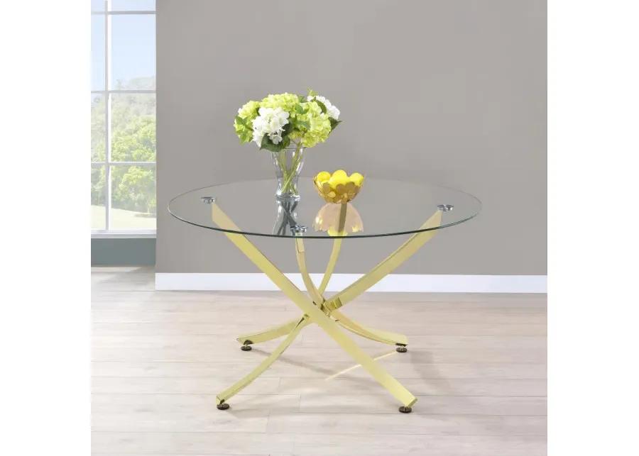 Beckham Round Dining Table Brass and Clear