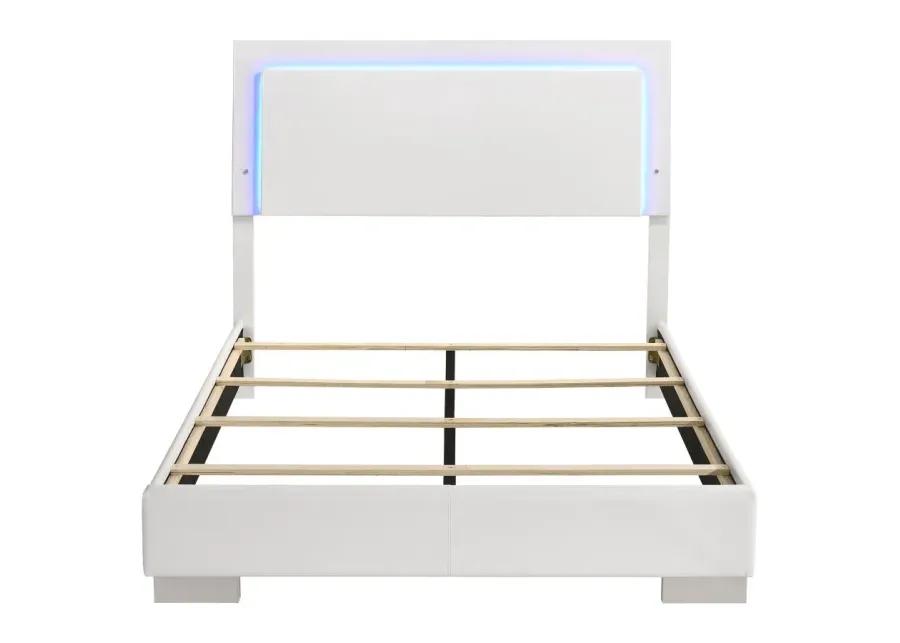 Felicity Full Panel Bed with LED Lighting Glossy White