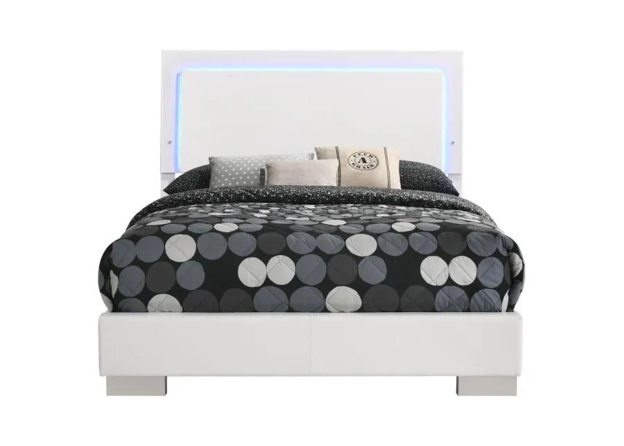 Felicity Full Panel Bed with LED Lighting Glossy White