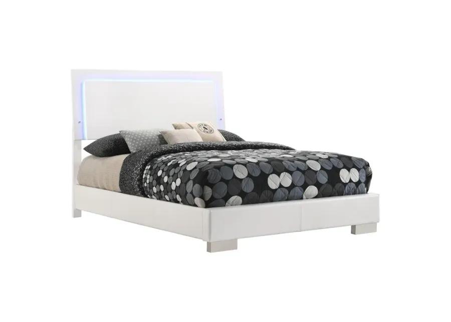 Felicity Full Panel Bed with LED Lighting Glossy White