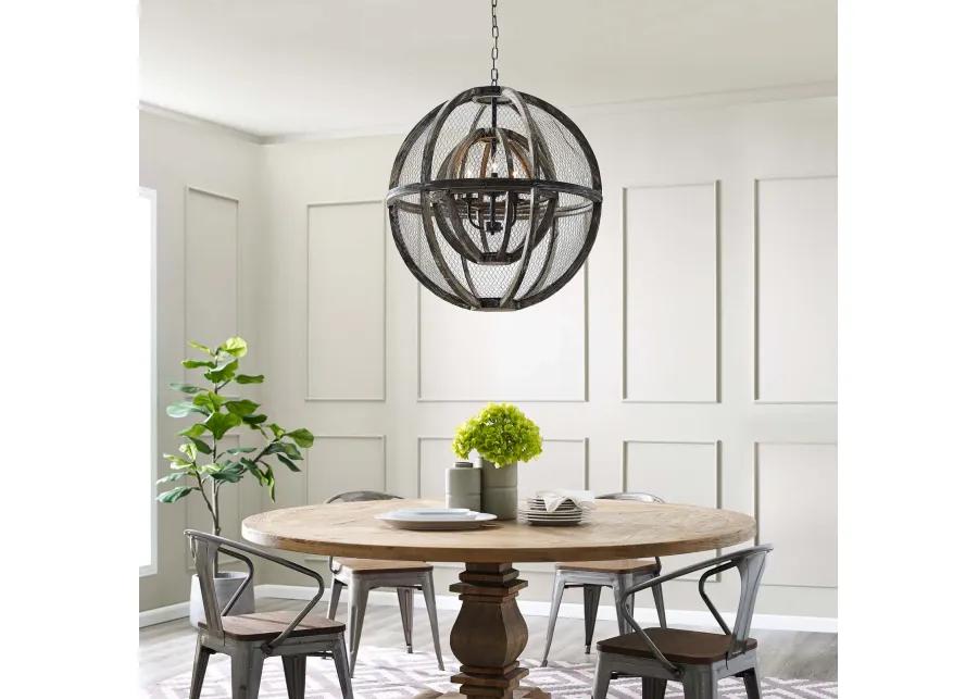 Gravitate Globe Rustic Oak Wood Pendant Light Chandelier