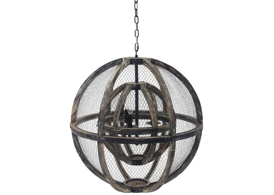 Gravitate Globe Rustic Oak Wood Pendant Light Chandelier