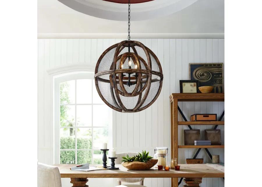 Gravitate Globe Rustic Oak Wood Pendant Light Chandelier