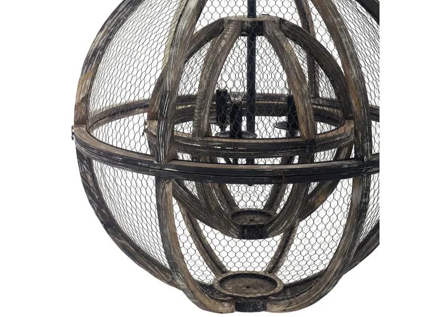 Gravitate Globe Rustic Oak Wood Pendant Light Chandelier