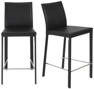 Hasina Counter Stool in Black with Polished Stainless Steel Legs - Set of 2