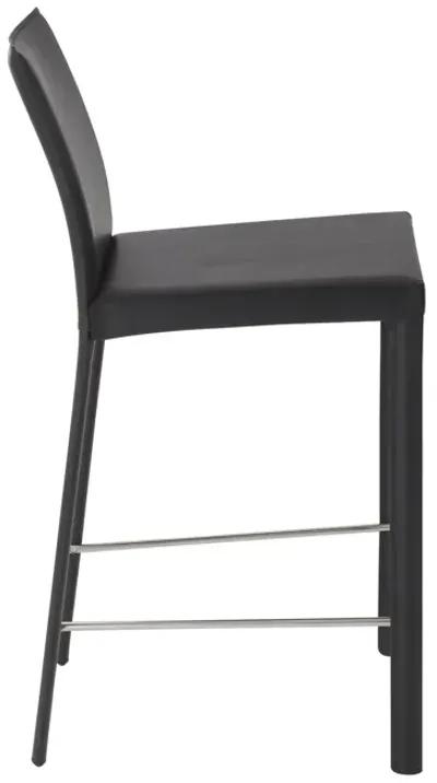 Hasina Counter Stool in Black with Polished Stainless Steel Legs - Set of 2