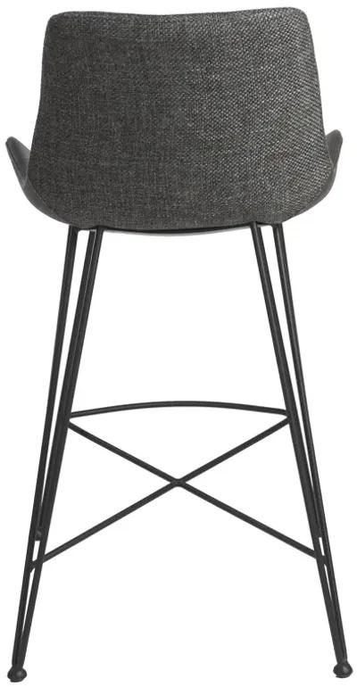 Alisa-C Counter Stool in Dark Gray Fabric and Dark Gray Faux Leather with Matte Black Legs