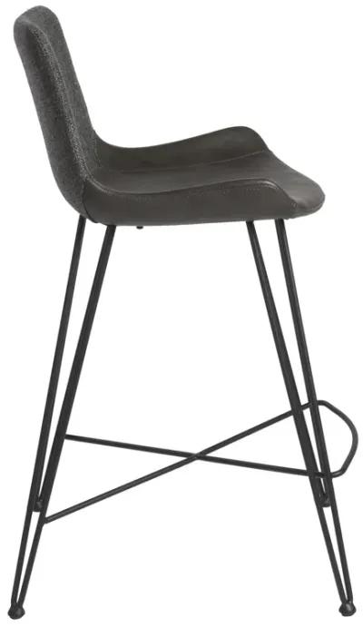 Alisa-C Counter Stool in Dark Gray Fabric and Dark Gray Faux Leather with Matte Black Legs