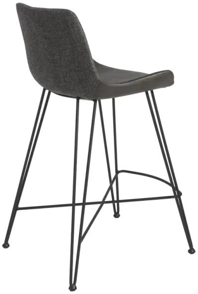 Alisa-C Counter Stool in Dark Gray Fabric and Dark Gray Faux Leather with Matte Black Legs