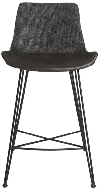 Alisa-C Counter Stool in Dark Gray Fabric and Dark Gray Faux Leather with Matte Black Legs