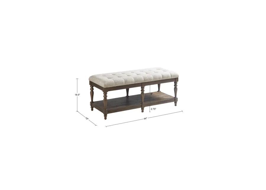 Martha Stewart Highland Ivory Tufted Accent Bench with Shelf