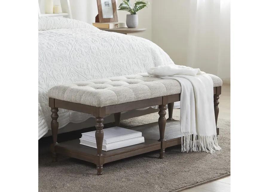 Martha Stewart Highland Ivory Tufted Accent Bench with Shelf