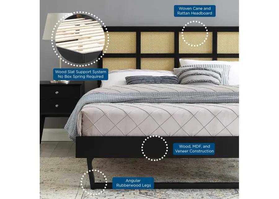 Sidney Cane and Wood King Platform Bed With Angular Legs