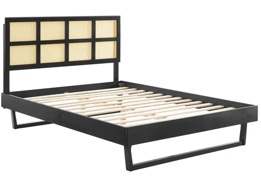 Sidney Cane and Wood King Platform Bed With Angular Legs