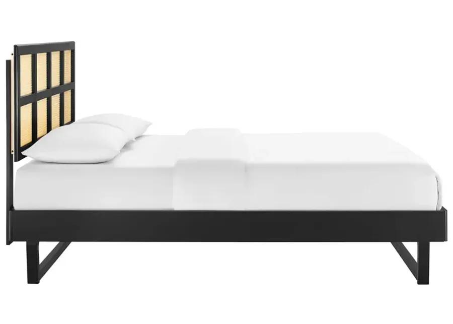 Sidney Cane and Wood King Platform Bed With Angular Legs