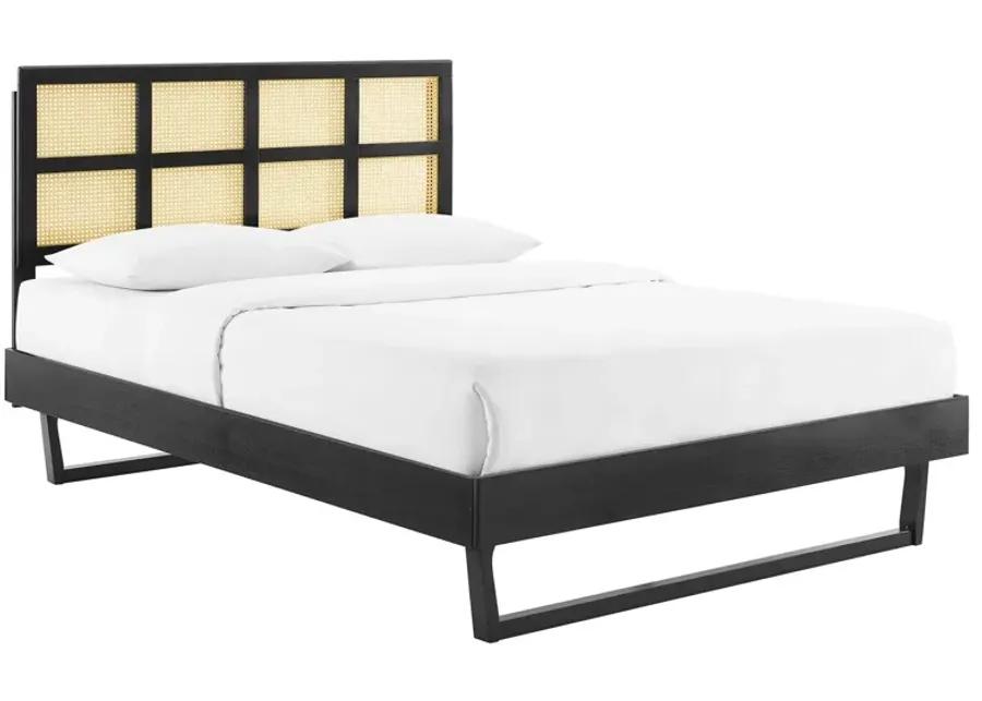 Sidney Cane and Wood King Platform Bed With Angular Legs