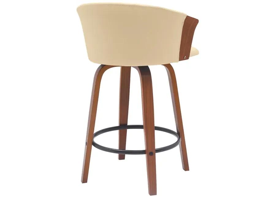 Diana 26" Swivel Walnut Wood Counter Stool in Cream Faux Leather