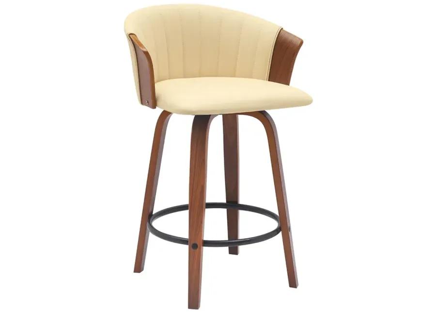 Diana 26" Swivel Walnut Wood Counter Stool in Cream Faux Leather