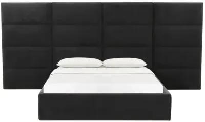 Eliana Black Velvet King Bed with Wings