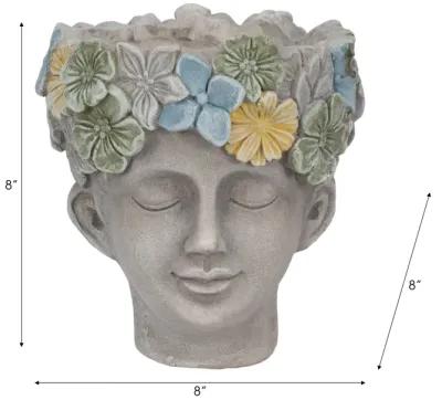 8" Face Planter With Succulent Crown, Grey/green