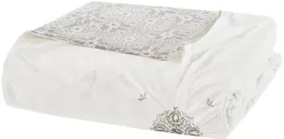 Madison Park Malia Ivory 4 Piece Embroidered Cotton Reversible Duvet Cover Set