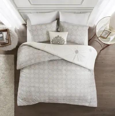 Madison Park Malia Ivory 4 Piece Embroidered Cotton Reversible Duvet Cover Set