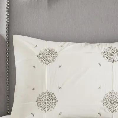 Madison Park Malia Ivory 4 Piece Embroidered Cotton Reversible Duvet Cover Set