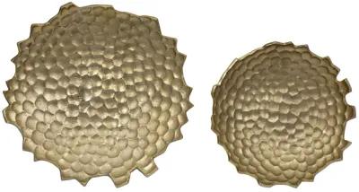 Metal, S/2 12/16" Honeycomb Bowls, Gold