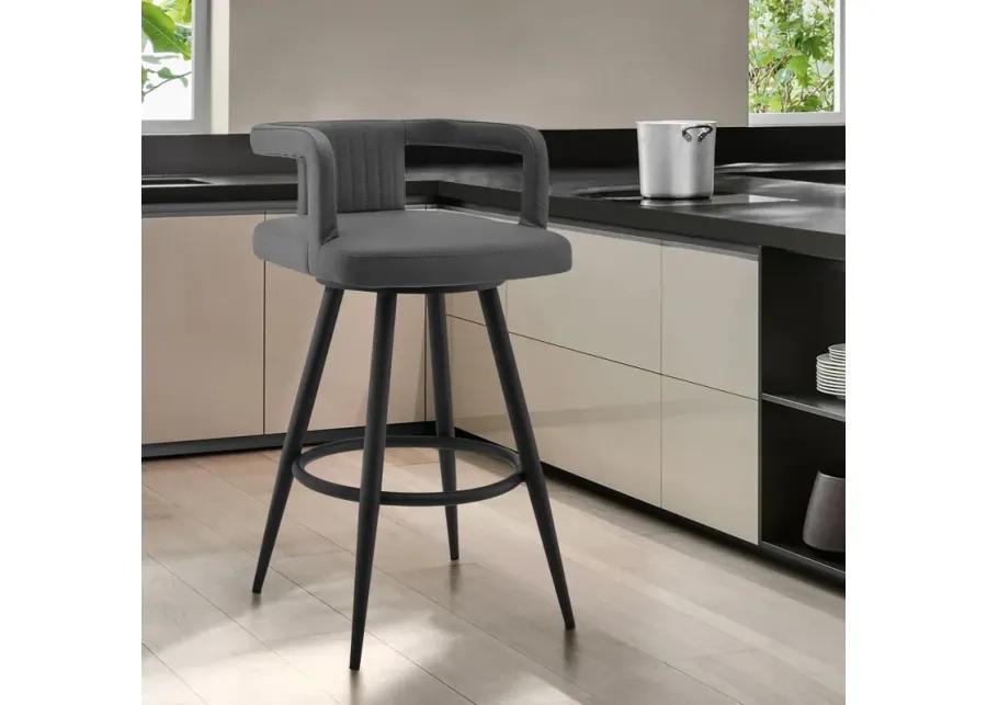 Gabriele 26" Gray Faux Leather and Black Metal Swivel Bar Stool