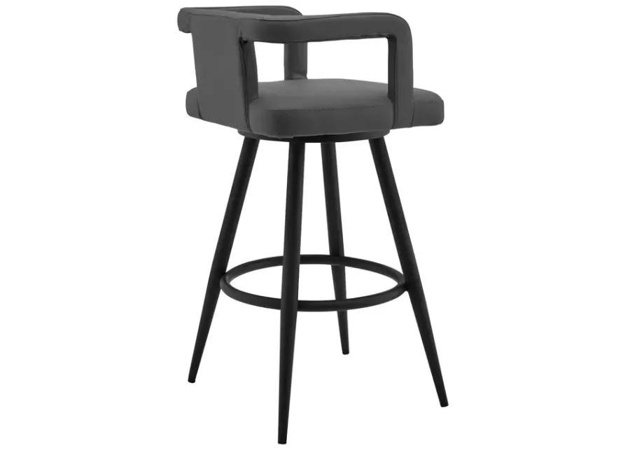 Gabriele 26" Gray Faux Leather and Black Metal Swivel Bar Stool