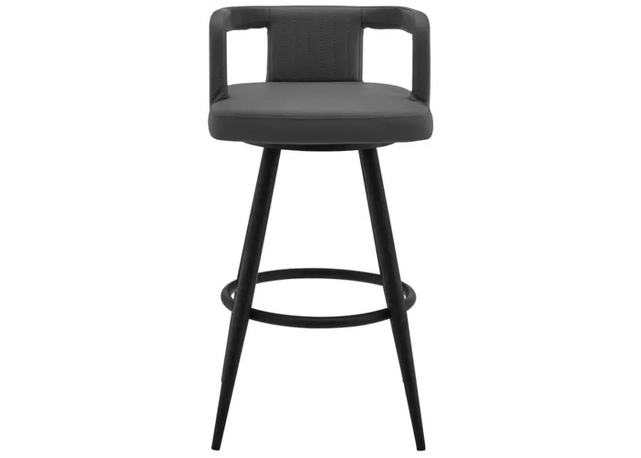 Gabriele 26" Gray Faux Leather and Black Metal Swivel Bar Stool