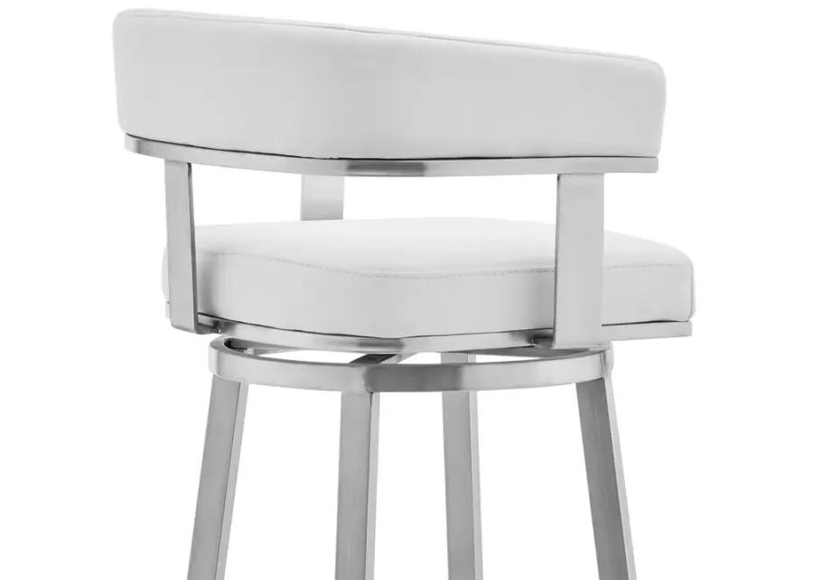 Cohen 26" White Faux Leather and Brushed Stainless Steel Swivel Bar Stool