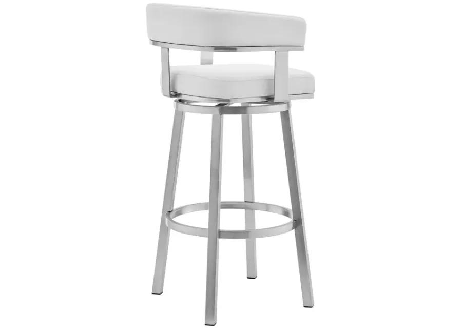 Cohen 26" White Faux Leather and Brushed Stainless Steel Swivel Bar Stool