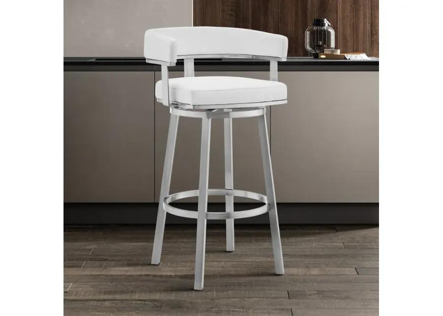 Cohen 26" White Faux Leather and Brushed Stainless Steel Swivel Bar Stool